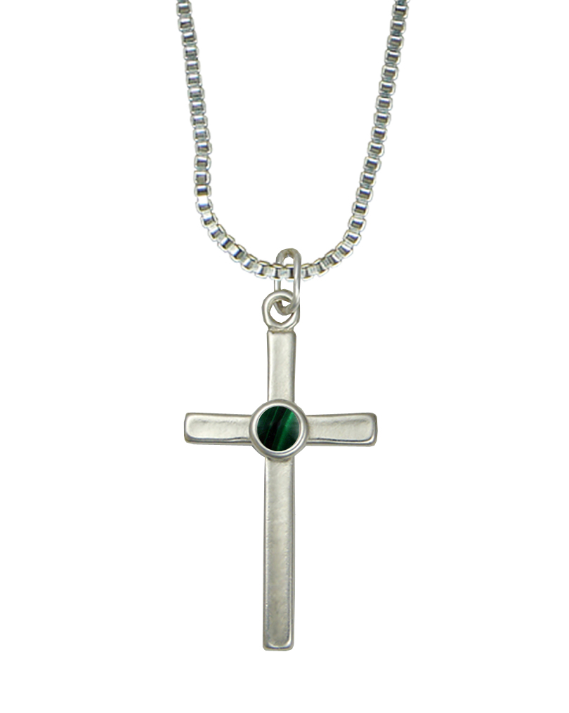 Sterling Silver Cross Pendant With Malachite